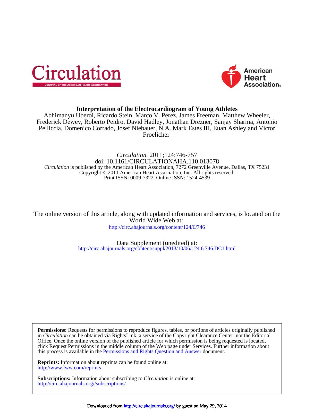 Interpretation of the Electrocardiogram of Young Athletes by Uberoi А. Stein R. Perez Marco V