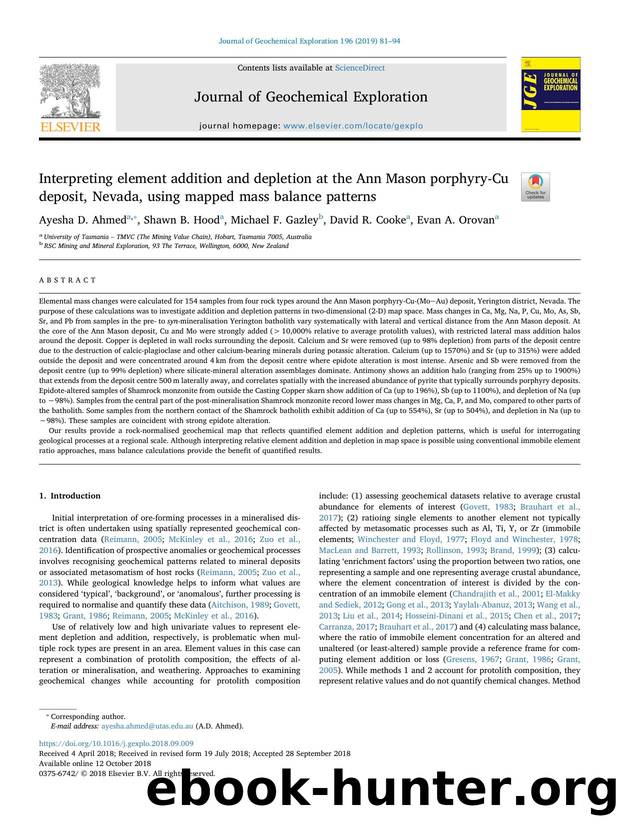 Interpreting element addition and depletion at the Ann Mason porphyry-Cu deposit, Nevada, using mapped mass balance patterns by Ayesha D. Ahmed & Shawn B. Hood & Michael F. Gazley & David R. Cooke & Evan A. Orovan