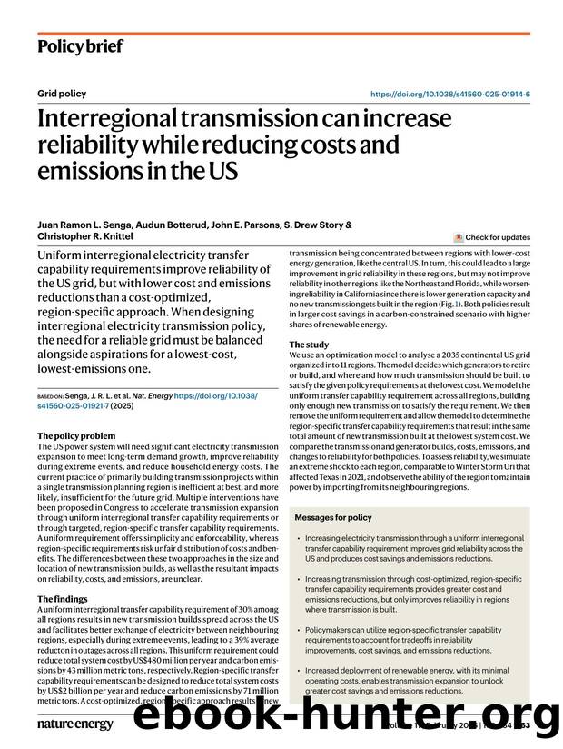 Interregional transmission can increase reliability while reducing costs and emissions in the US by Juan Ramon L. Senga & Audun Botterud & John E. Parsons & S. Drew Story & Christopher R. Knittel