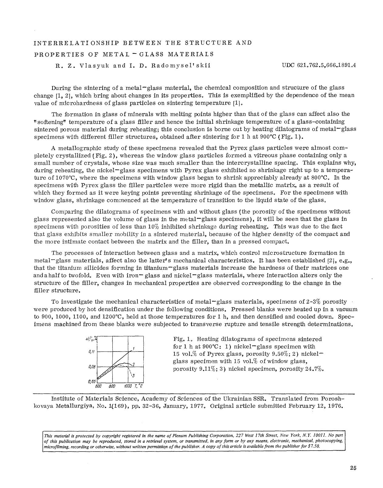 Interrelationship between the structure and properties of metal-glass materials by Unknown