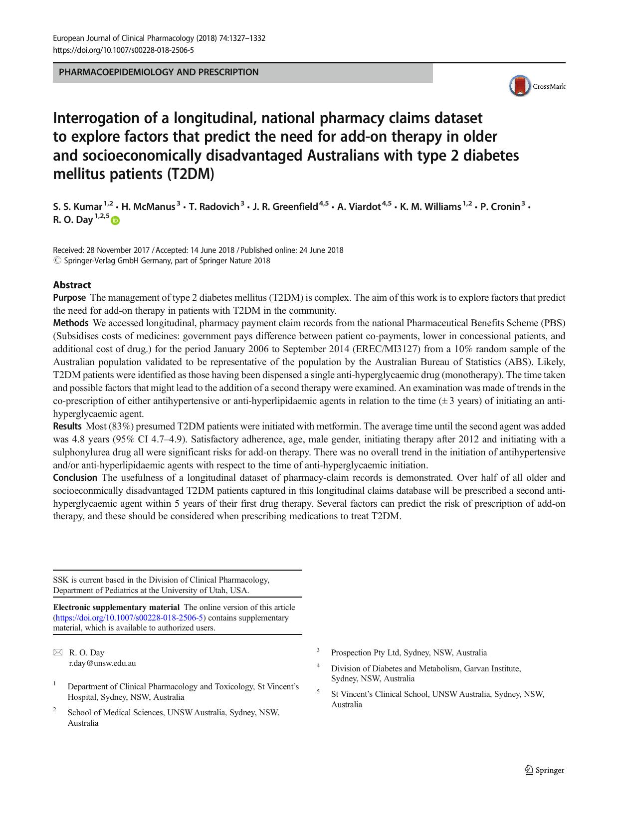 Interrogation of a longitudinal, national pharmacy claims dataset to explore factors that predict the need for add-on therapy in older and socioeconomically disadvantaged Australia by unknow