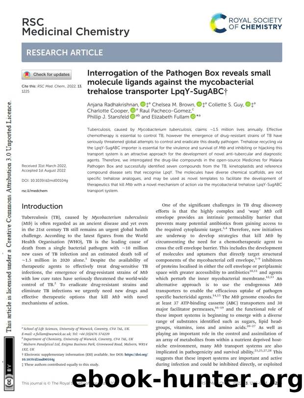 Interrogation of the Pathogen Box reveals small molecule ligands against the mycobacterial trehalose transporter LpqY-SugABC by unknow