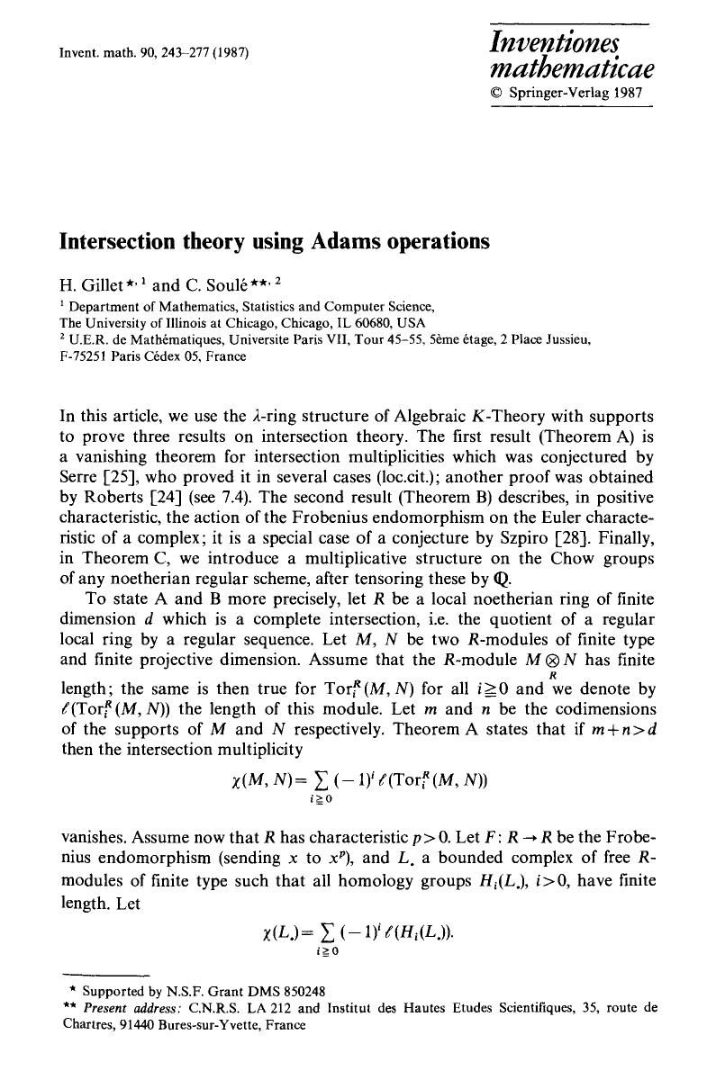 Intersection theory using Adams operations by Unknown