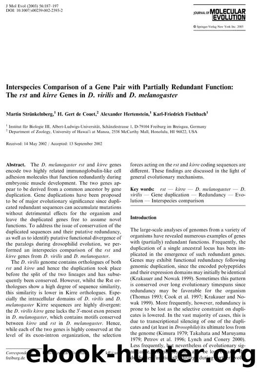 Interspecies Comparison of a Gene Pair with Partially Redundant Function: The rst and kirre Genes in D. virilis and D. melanogaster by Strünkelnberg M. et al