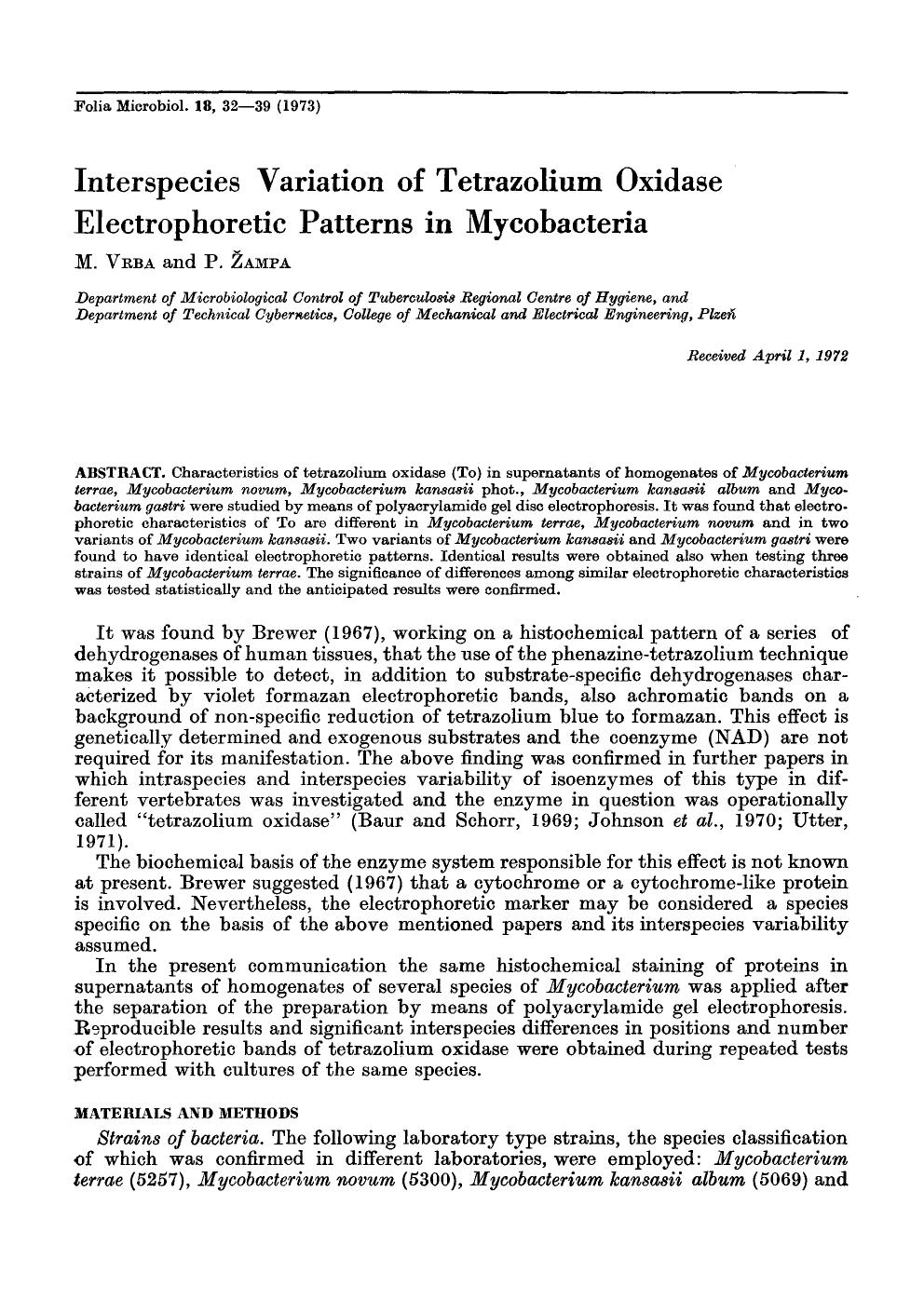 Interspecies variation of tetrazolium oxidase electrophoretic patterns in mycobacteria by Unknown