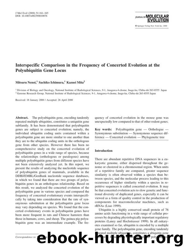 Interspecific Comparison in the Frequency of Concerted Evolution at the Polyubiquitin Gene Locus by Nenoi M. et al