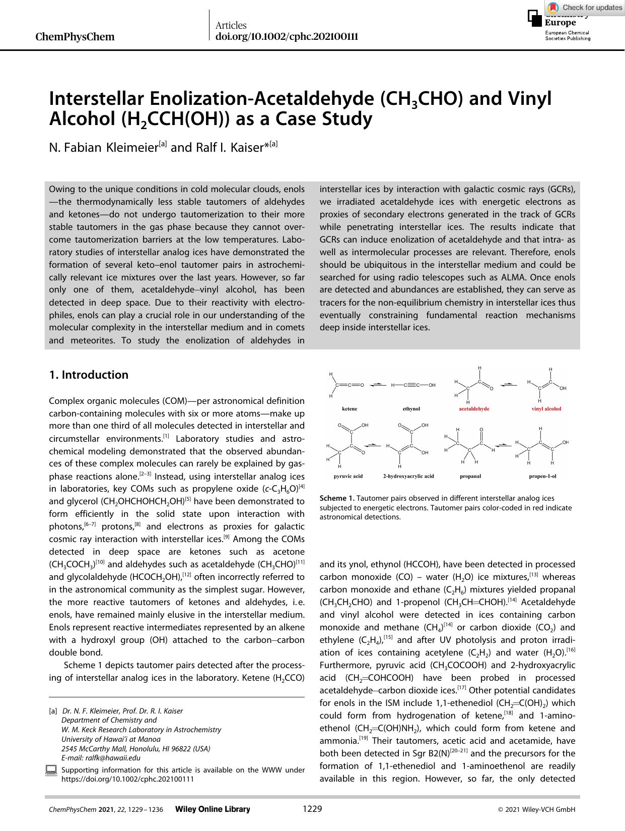 Interstellar EnolizationâAcetaldehyde (CH3CHO) and Vinyl Alcohol (H2CCH(OH)) as a Case Study by Unknown