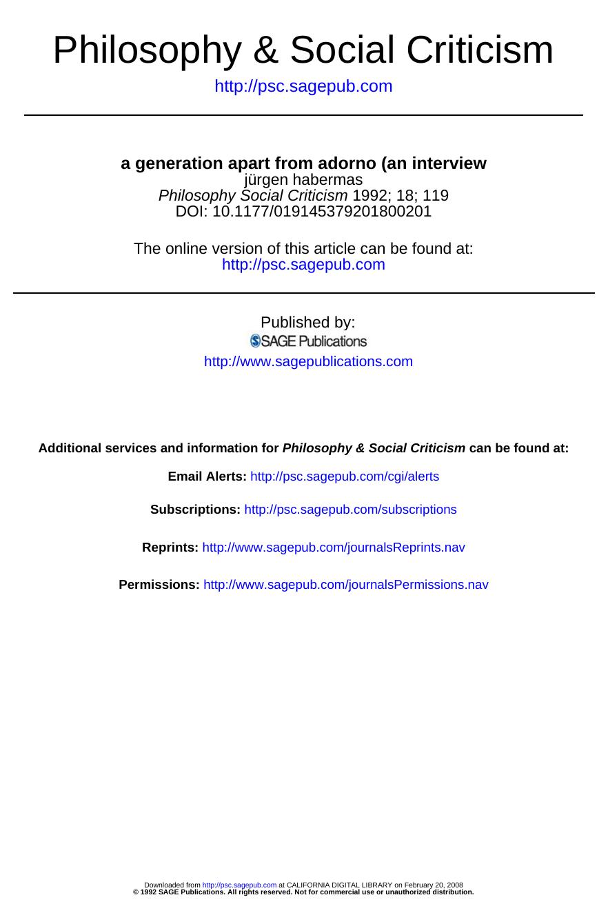 Interview [A Generation Apart From Adorno] by Unknown