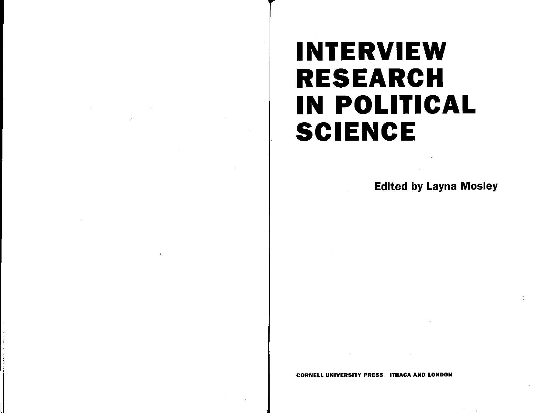 Interview Research in Political Science by Layna Mosley (Editor)