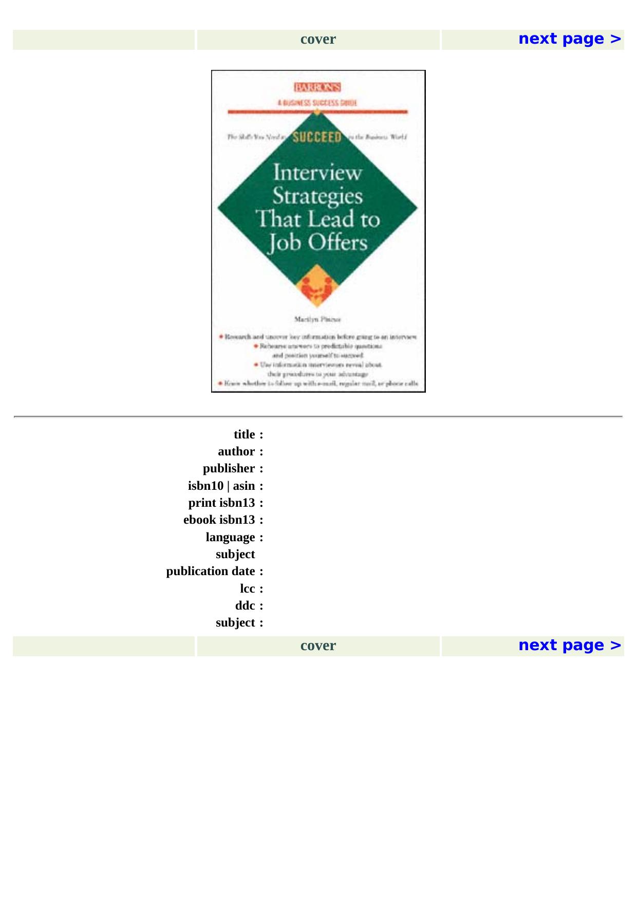 Interview Strategies that Lead to Job Offers by Marilyn Pincus