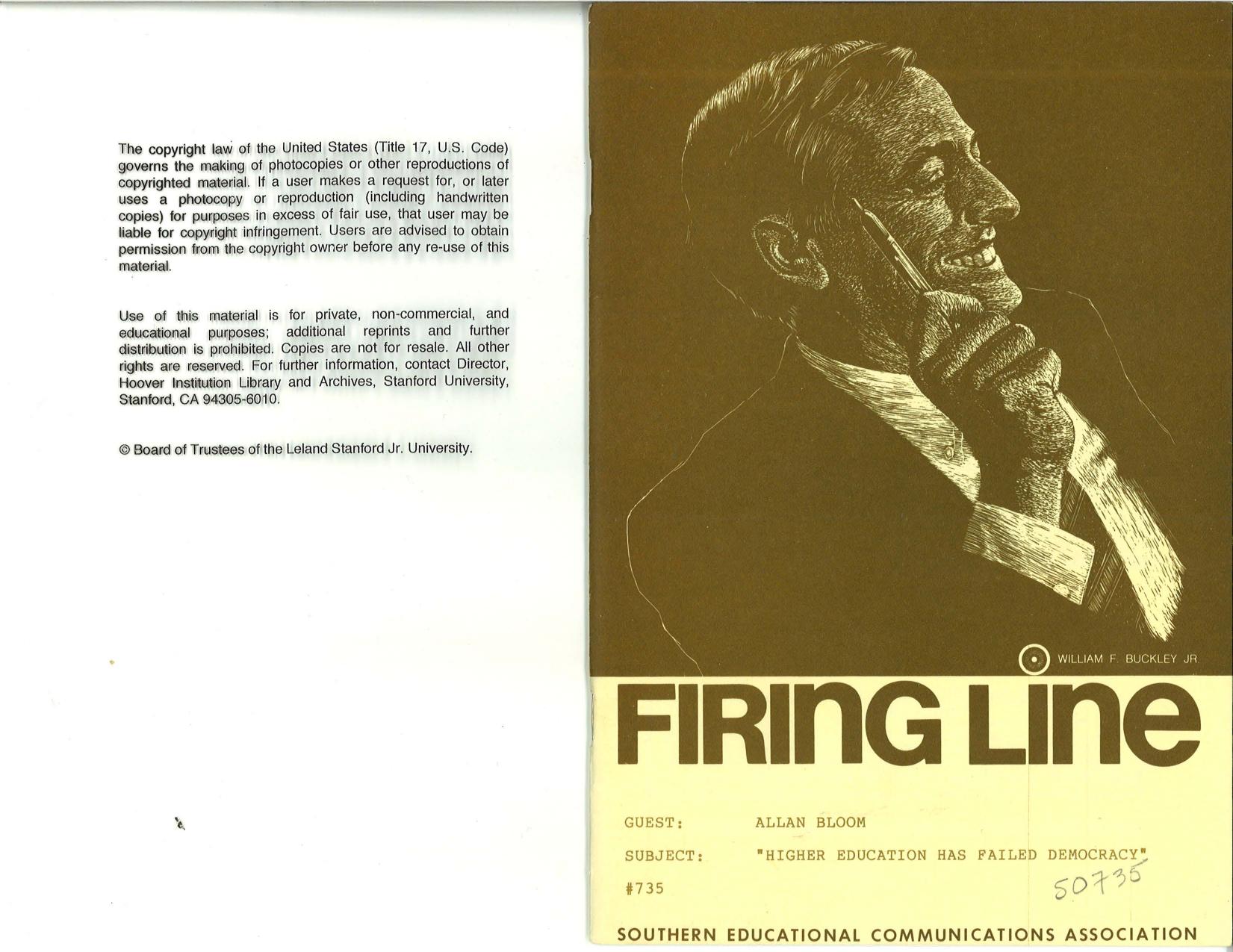 Interview with Allan Bloom on William F. Buckley's "Firing Line" by Allan Bloom