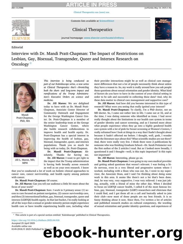 Interview with Dr. Mandi Pratt-Chapman: The Impact of Restrictions on Lesbian, Gay, Bisexual, Transgender, Queer and Intersex Research on Oncology by Mandi Pratt-Chapman PhD MA & Jill L. Maron MD MPH