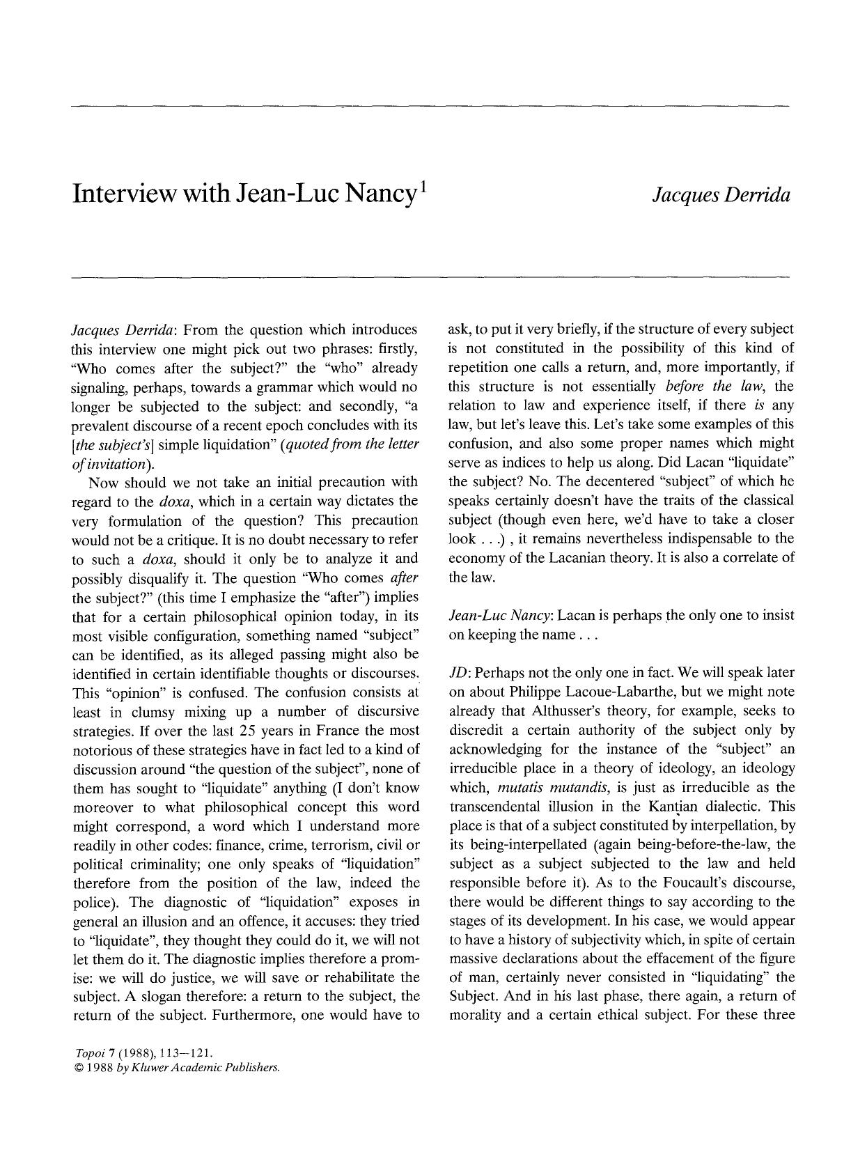 Interview with Jean-Luc Nancy by Interview & Jean-Luc Nancy