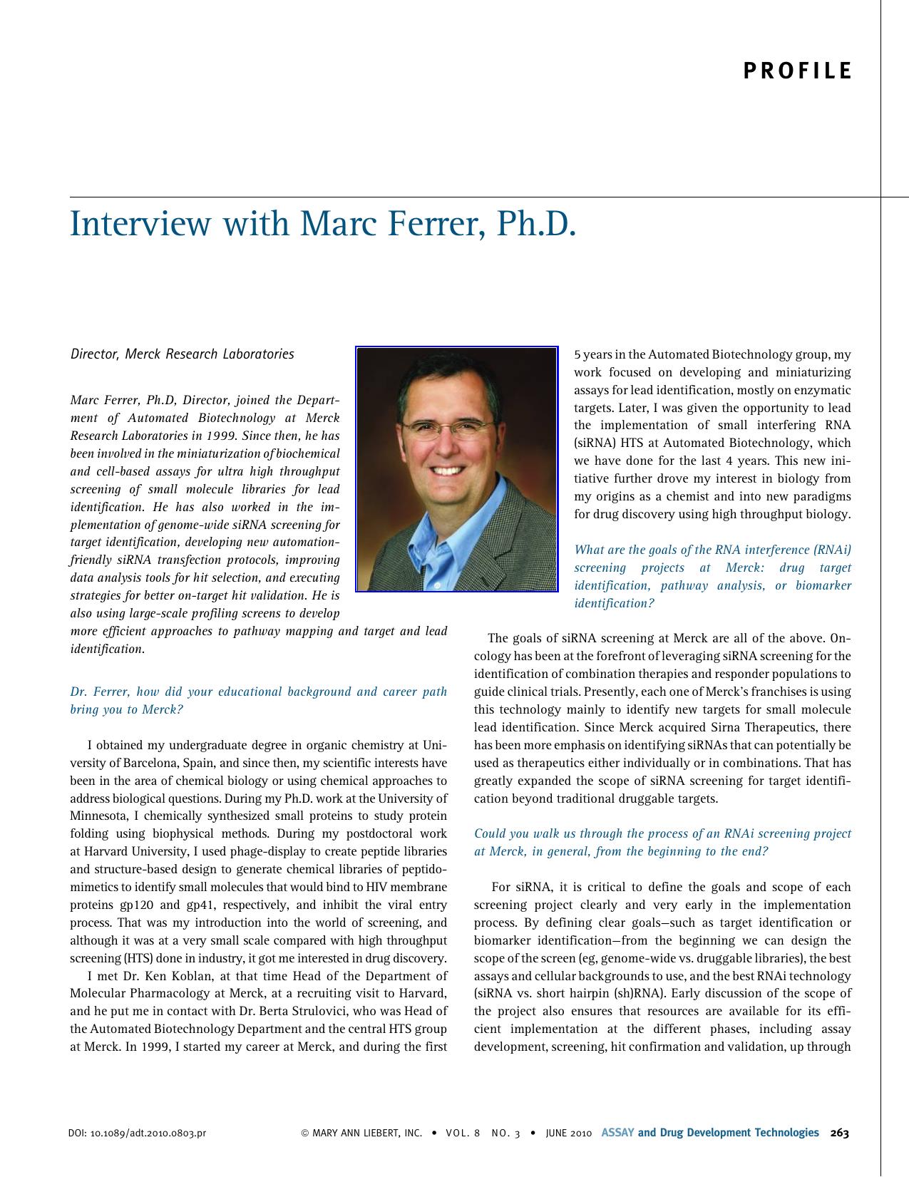 Interview with Marc Ferrer, Ph.D. by Unknown