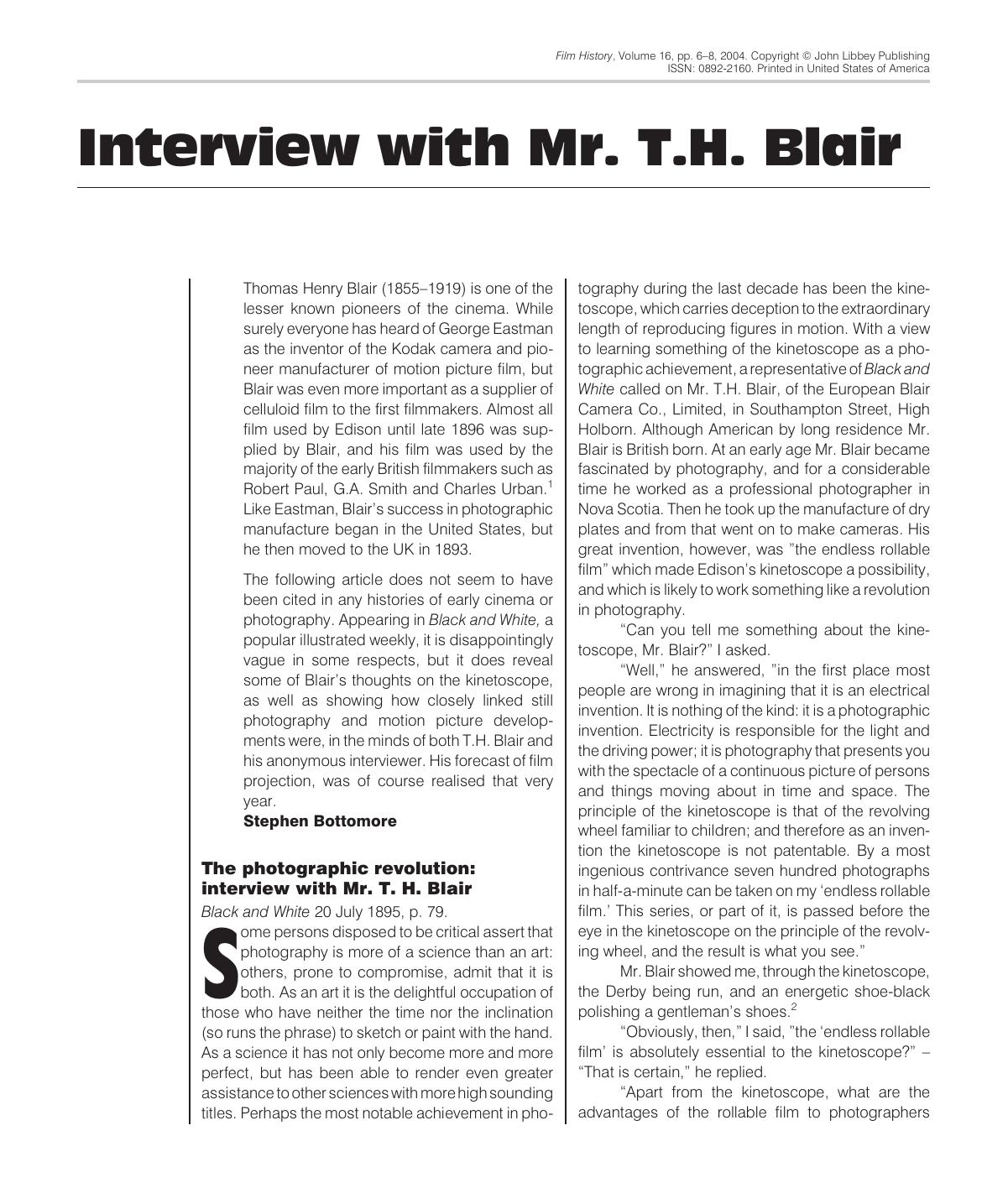Interview with Mr. T.H. Blair by T.H. Blair
