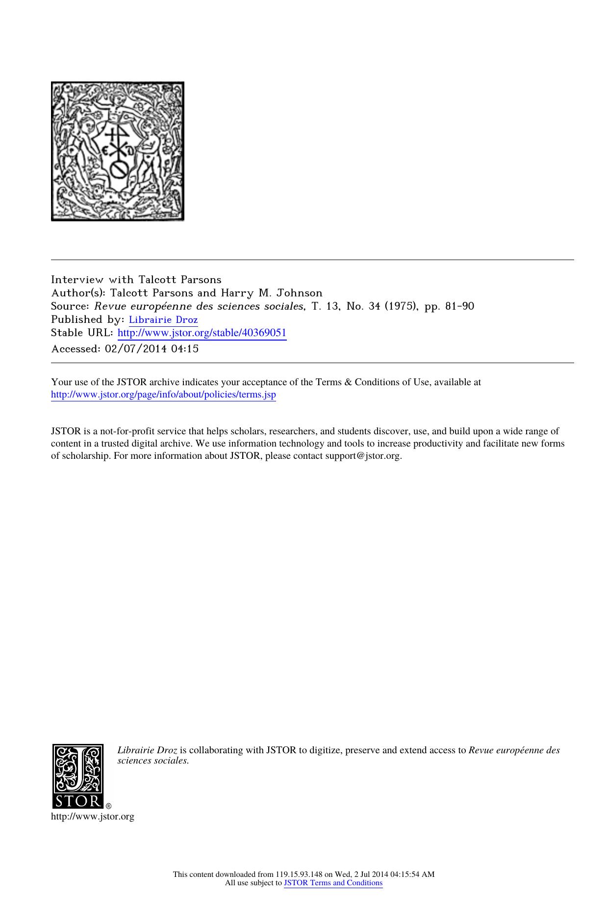 Interview with Talcott Parsons by Interview & Talcott Parsons