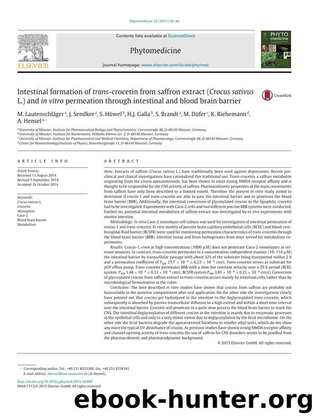 Intestinal formation of trans-crocetin from saffron extract (Crocus sativus L.) and in vitro permeation through intestinal and blood brain barrier by unknow