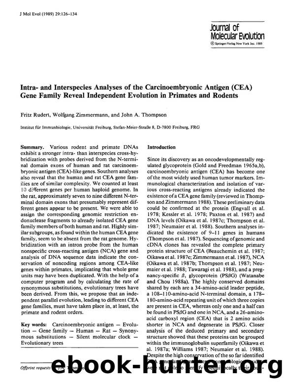 Intra- and interspecies analyses of the carcinoembryonic antigen (CEA) gene family reveal independent evolution in primates and rodents by Unknown