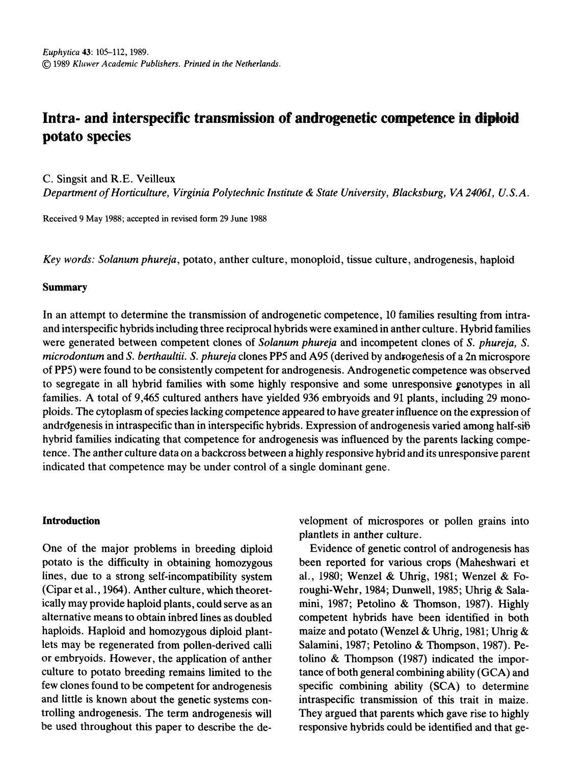 Intra- and interspecific transmission of androgenetic competence in diploid potato species by Unknown