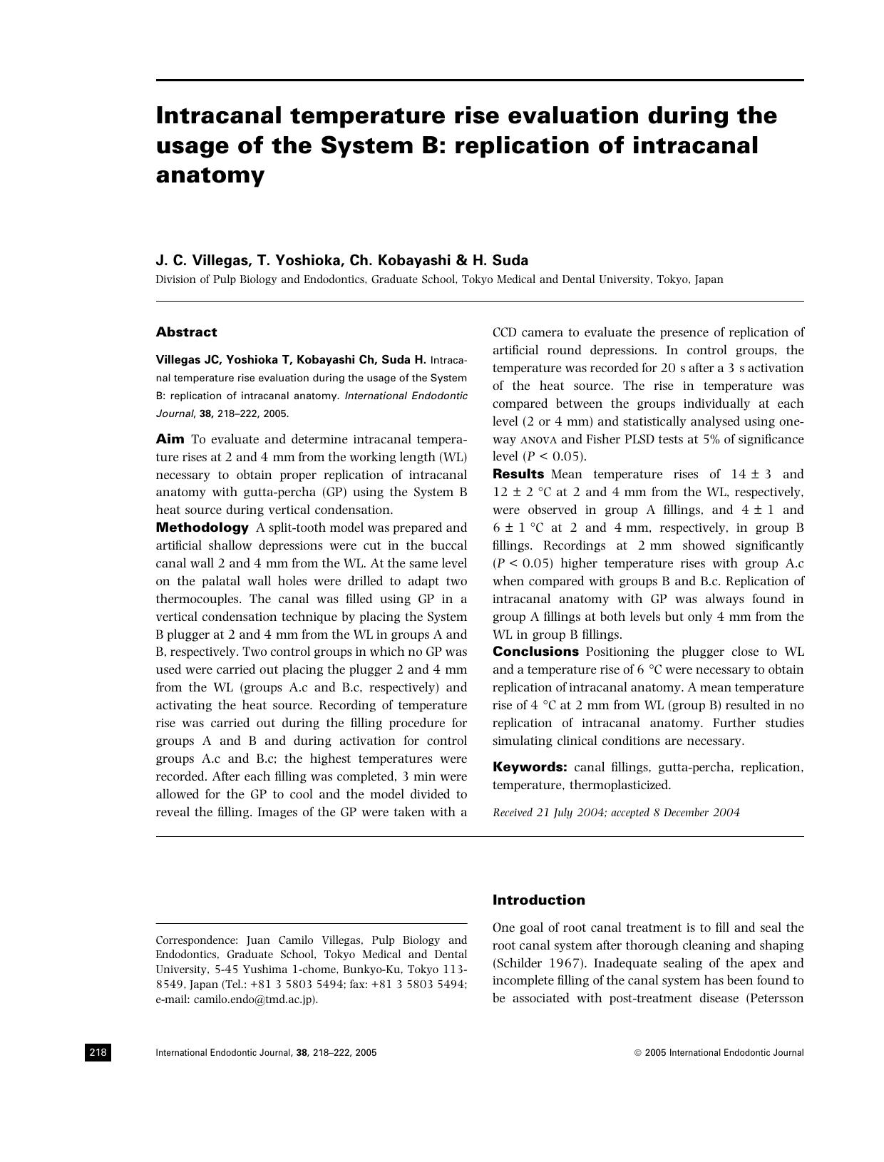 Intracanal temperature rise evaluation during the usage of the System B replication of intracana by Unknown