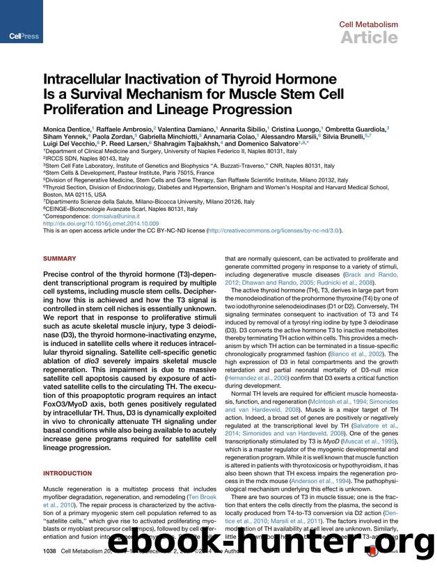 Intracellular Inactivation of Thyroid Hormone Is a Survival Mechanism for Muscle Stem Cell Proliferation and Lineage Progression by unknow