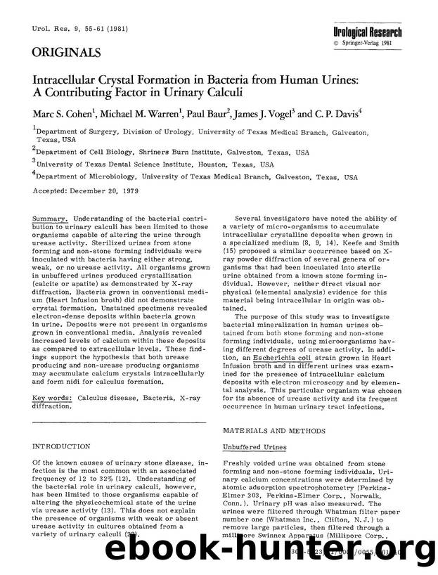 Intracellular crystal formation in bacteria from human urines: A contributing factor in urinary calculi by Unknown