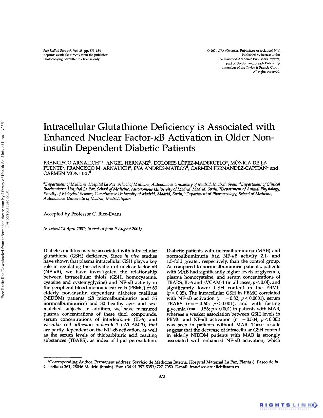 Intracellular glutathione deficiency is associated with enhanced nuclear factor-ÎºB activation in older noninsulin dependent diabetic patients by unknow