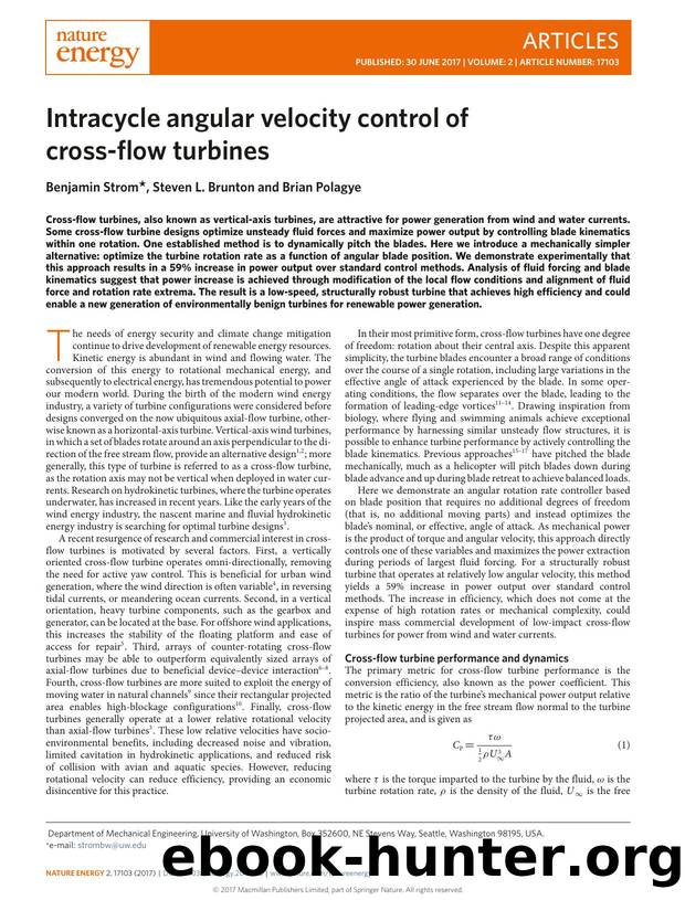 Intracycle angular velocity control of cross-flow turbines by Benjamin Strom; Steven L. Brunton; Brian Polagye