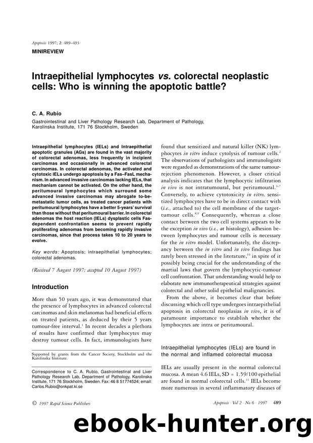 Intraepithelial lymphocytes vs. colorectal neoplastic cells: Who is winning the apoptotic battle? by Unknown