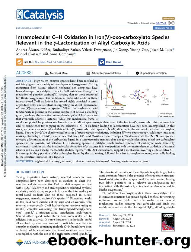Intramolecular CâH Oxidation in Iron(V)-oxo-carboxylato Species Relevant in the Î³-Lactonization of Alkyl Carboxylic Acids by unknow