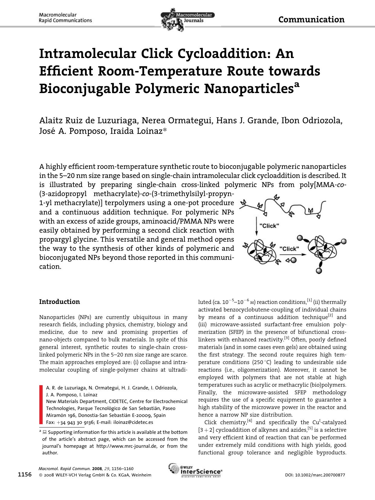 Intramolecular Click Cycloaddition: An Efficient Room-Temperature Route towards Bioconjugable Polymeric Nanoparticles by Unknown