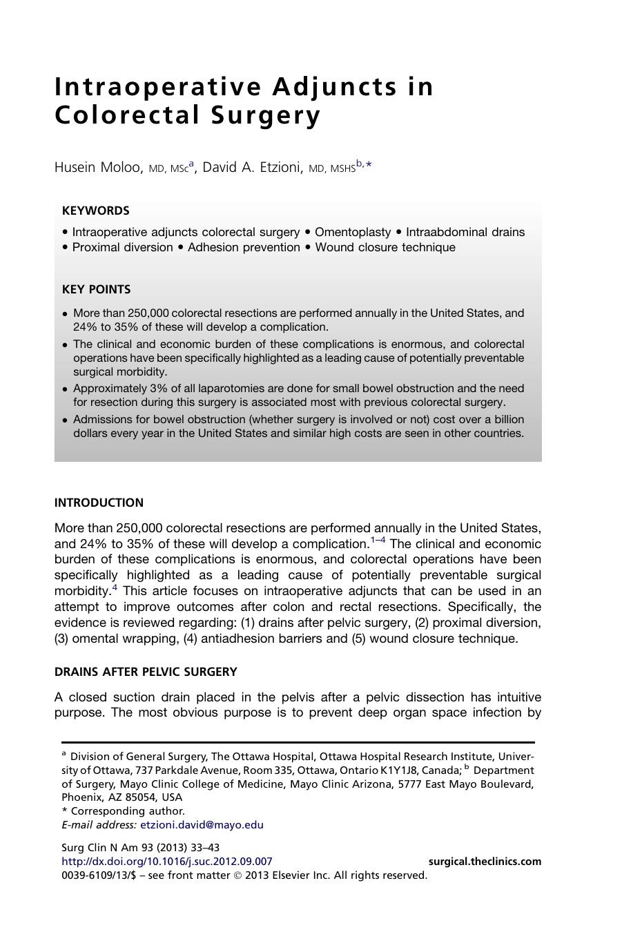 Intraoperative Adjuncts in Colorectal Surgery by Husein Moloo MD MSc & David A. Etzioni MD MSHS