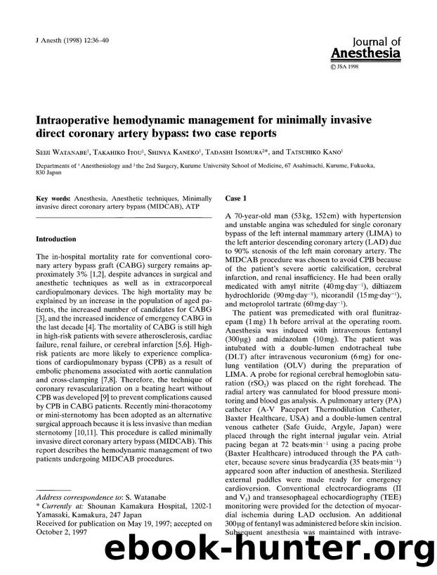 Intraoperative hemodynamic management for minimally invasive direct coronary artery bypass: two case reports by Unknown