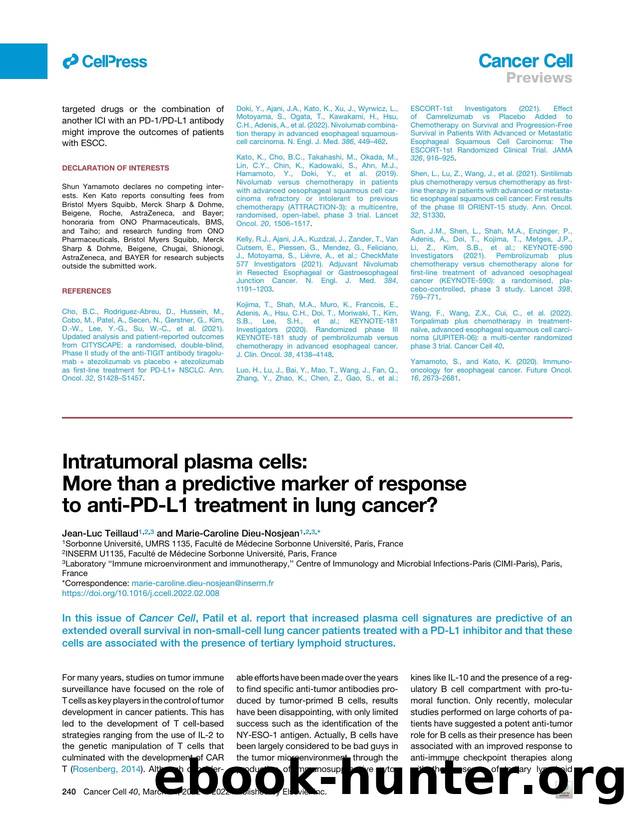 Intratumoral plasma cells: More than a predictive marker of response to anti-PD-L1 treatment in lung cancer? by Jean-Luc Teillaud & Marie-Caroline Dieu-Nosjean