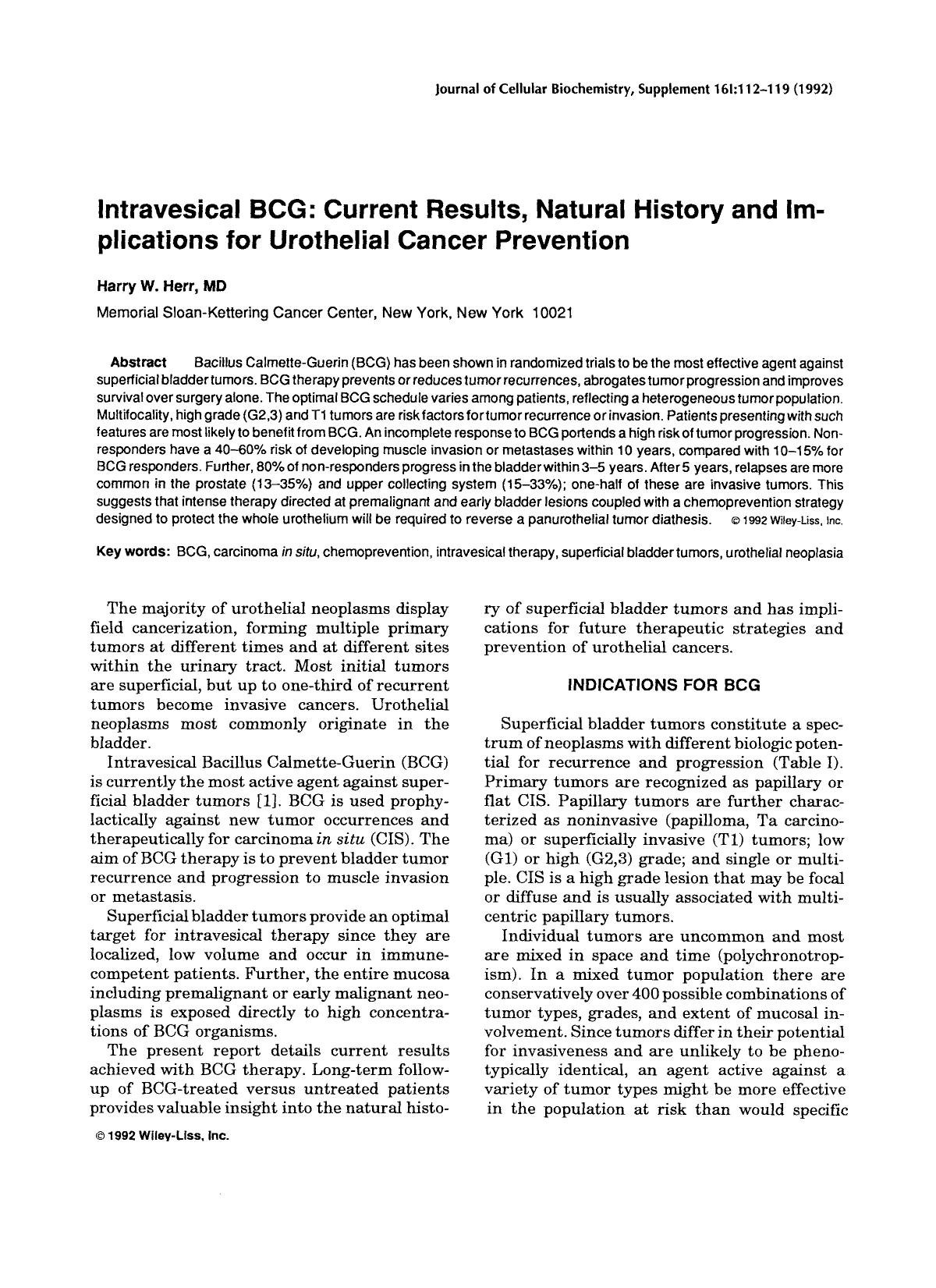Intravesical BCG: Current results, natural history and implicants for urothelial cancer prevention by Unknown