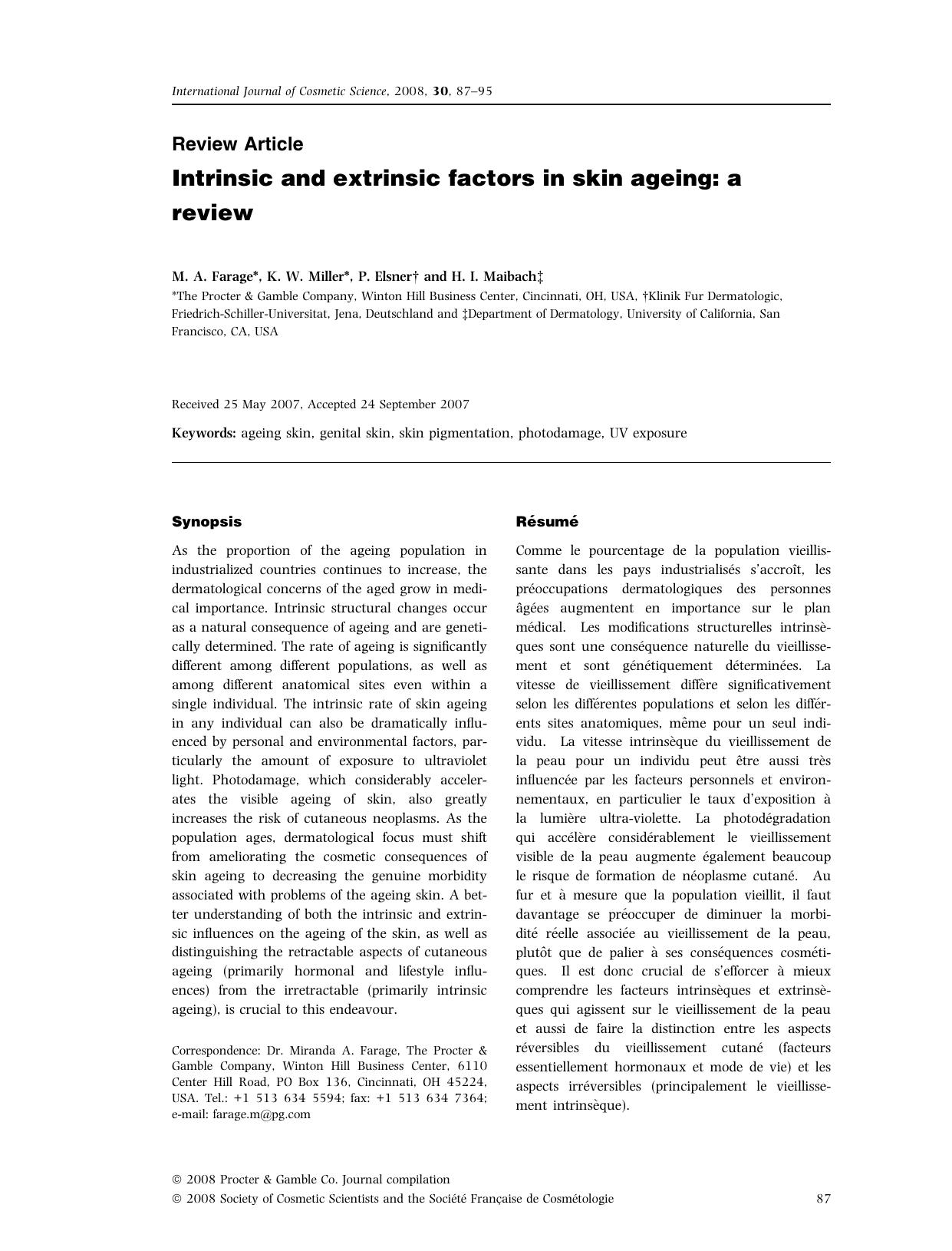 Intrinsic and extrinsic factors in skin ageing: a review by Unknown