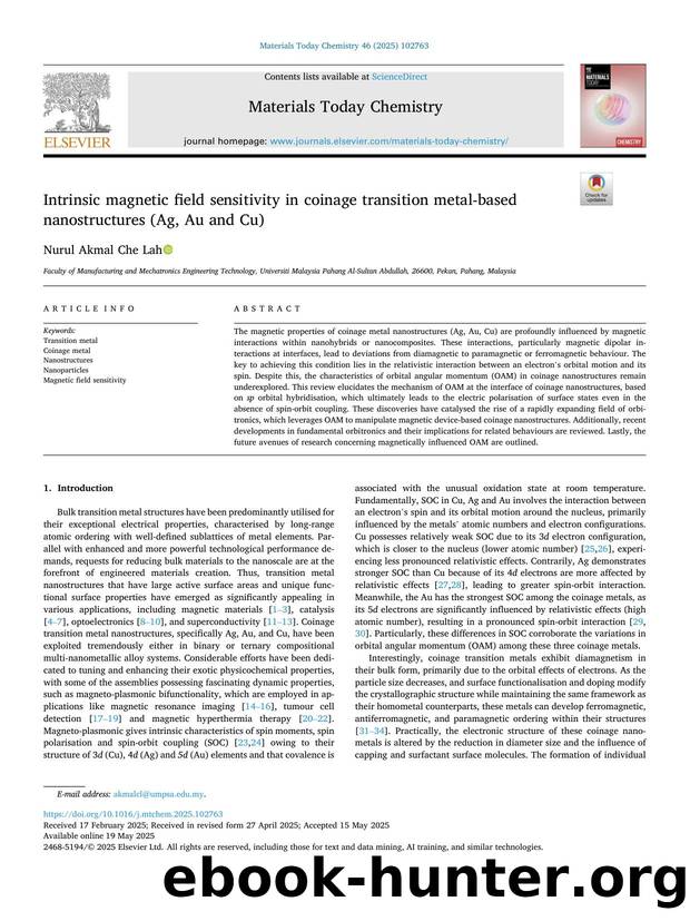 Intrinsic magnetic field sensitivity in coinage transition metal-based nanostructures (Ag, Au and Cu) by Nurul Akmal Che Lah