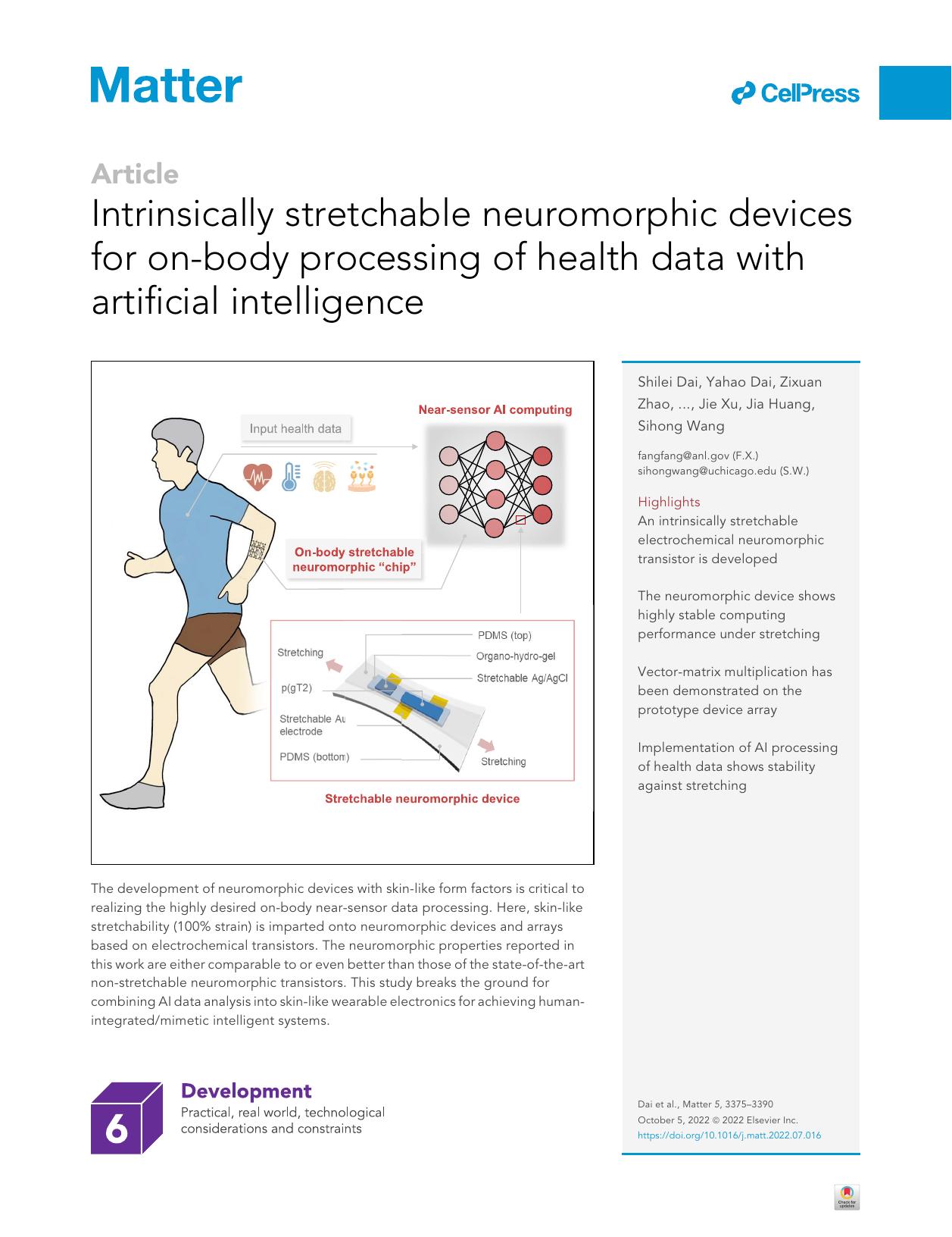 Intrinsically stretchable neuromorphic devices for on-body processing of health data with artificial intelligence by unknow