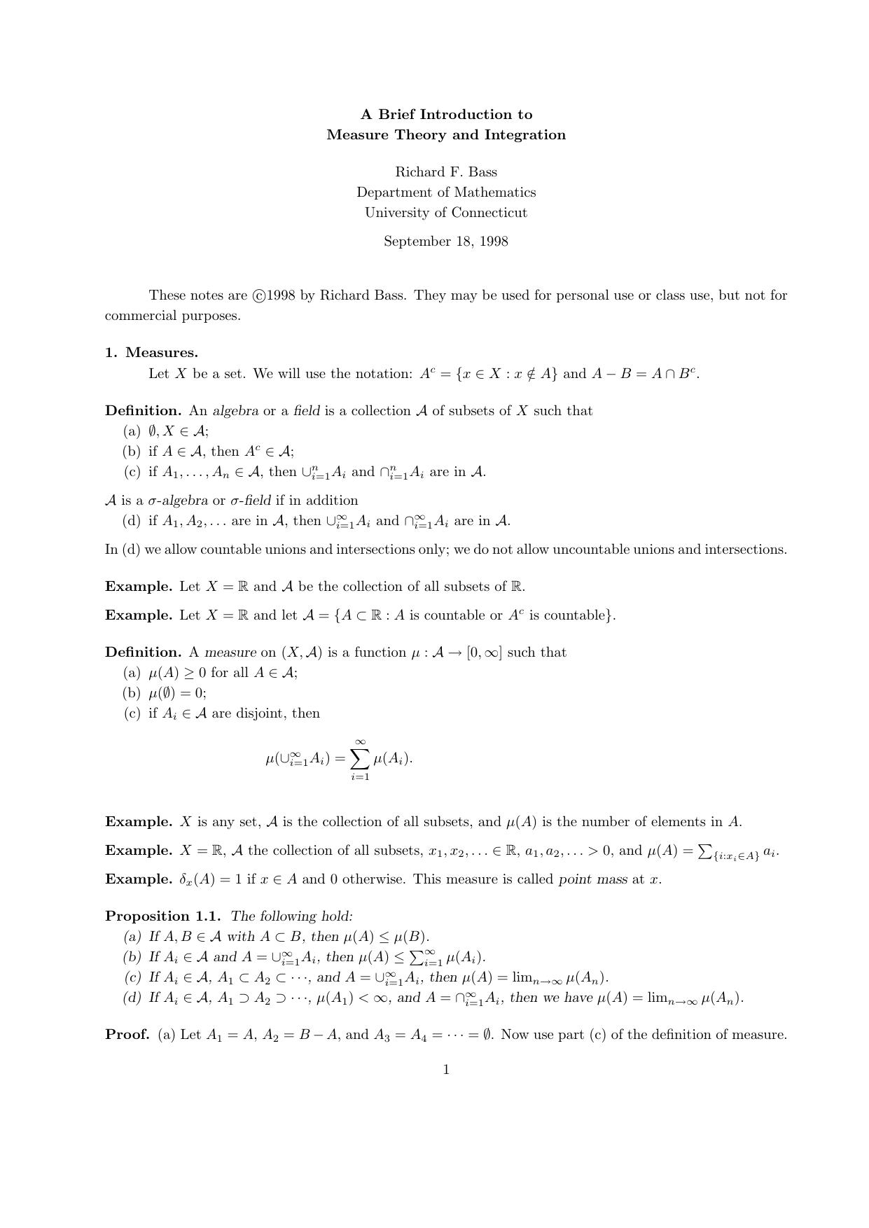 Intro to Measure Theory by Richard F. Bass