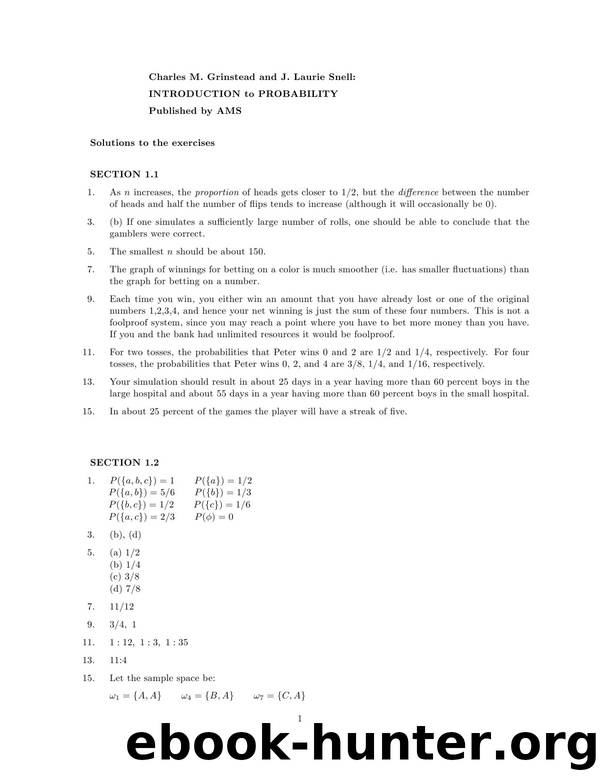 Intro to Probability (Solutions Manual) by Charles M. Grinstead & J. Laurie Snell