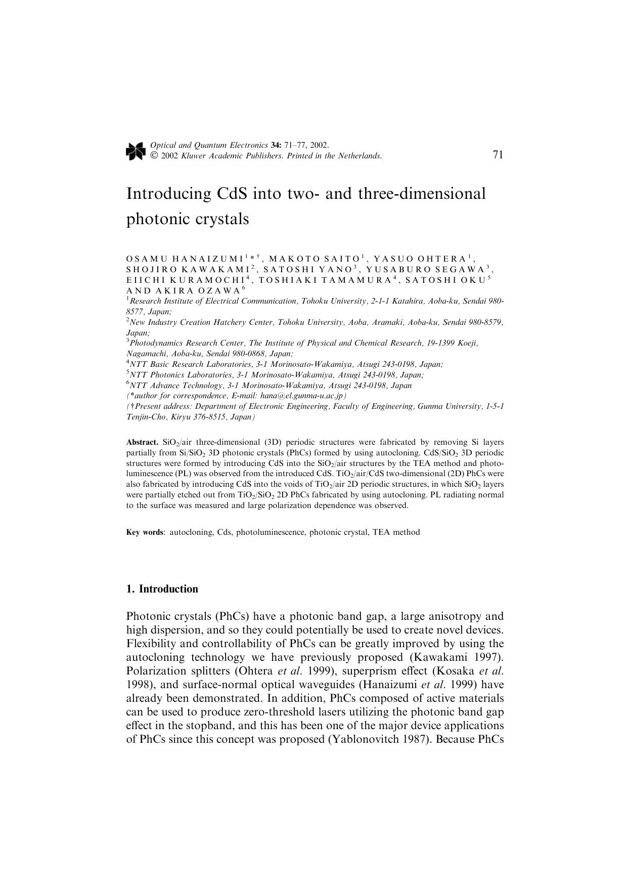 Introducing CdS into two- and three-dimensional photonic crystals by Unknown