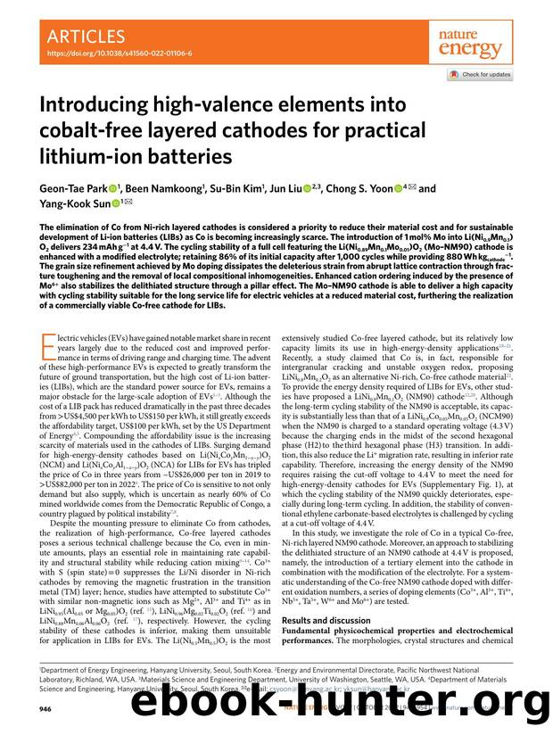 Introducing high-valence elements into cobalt-free layered cathodes for practical lithium-ion batteries by Geon-Tae Park & Been Namkoong & Su-Bin Kim & Jun Liu & Chong S. Yoon & Yang-Kook Sun