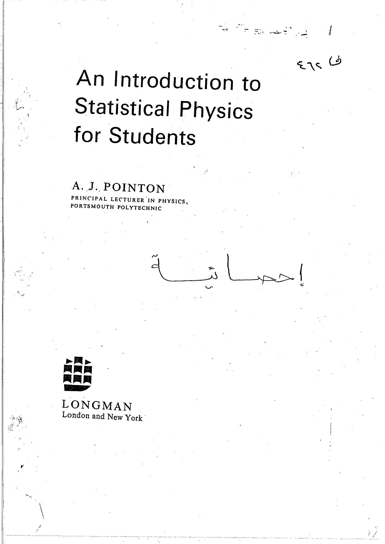 Introduction To Statistical Physics by Anthony John Pointon
