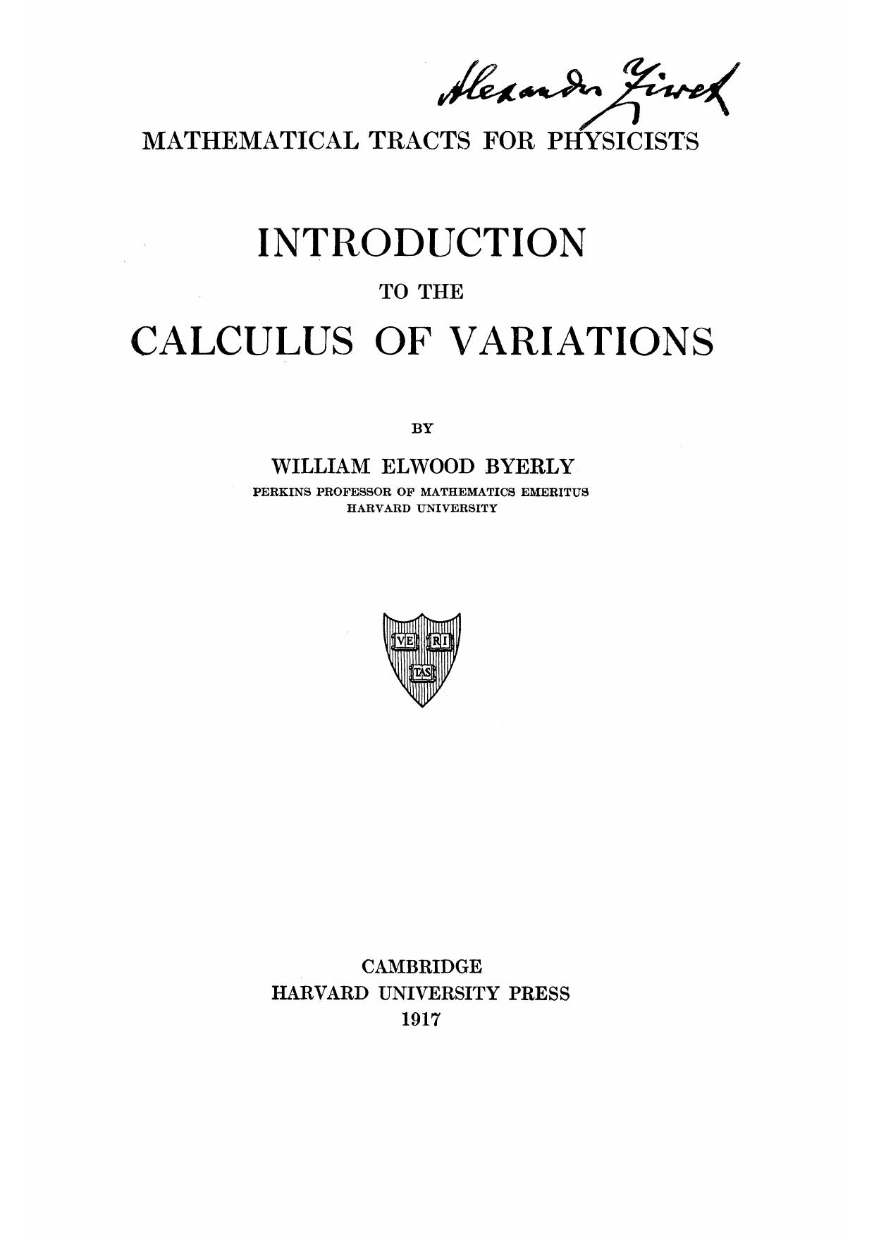 Introduction To The Calculus Of Variations Byerly by Unknown