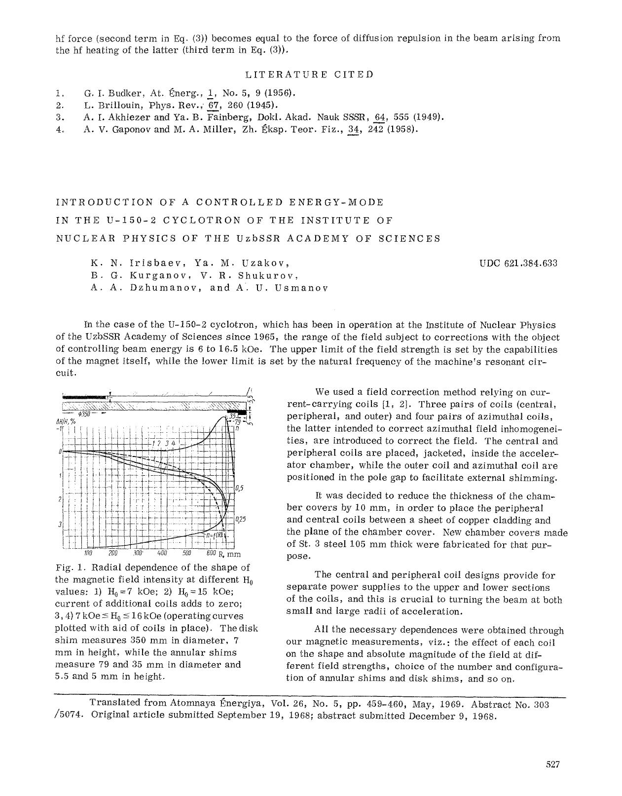 Introduction of a controlled energy-mode in the U-150-2 cyclotron of the institute of nuclear physics of the UzbSSR academy of sciences by Unknown