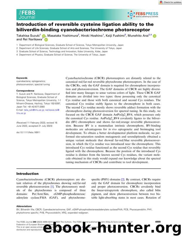 Introduction of reversible cysteine ligation ability to the biliverdinâbinding cyanobacteriochrome photoreceptor by Unknown