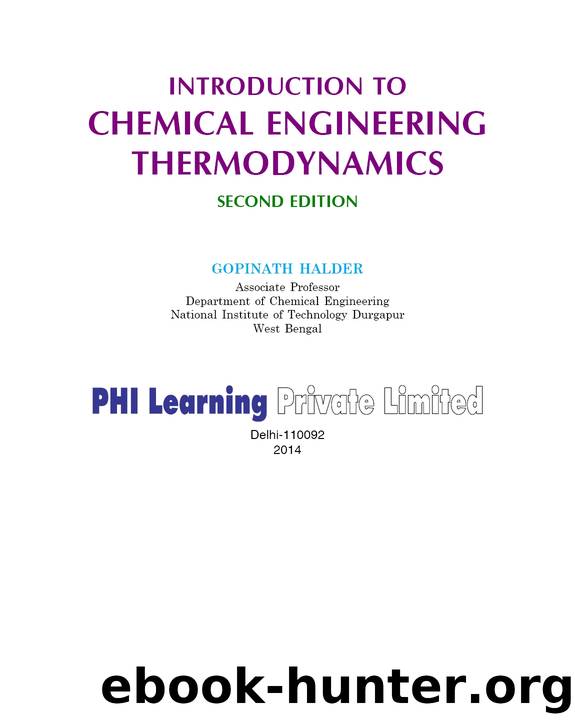 Introduction to CHEMICAL ENGINEERING THERMODYNAMICS by HALDER GOPINATH