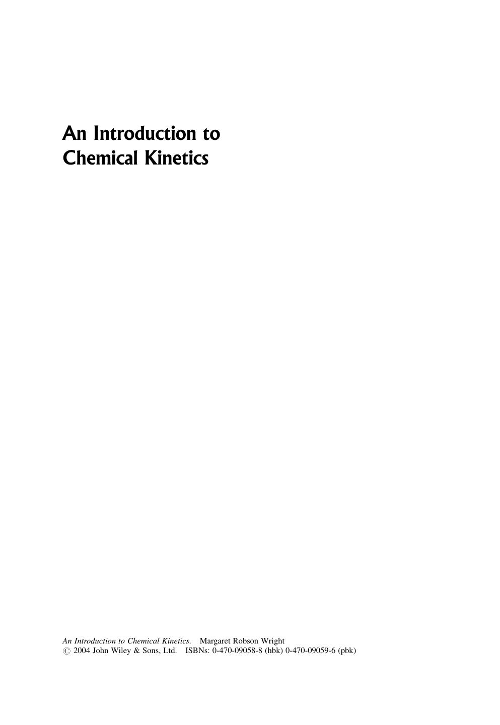 Introduction to Chemical Kinetics by Margaret Robson Wright