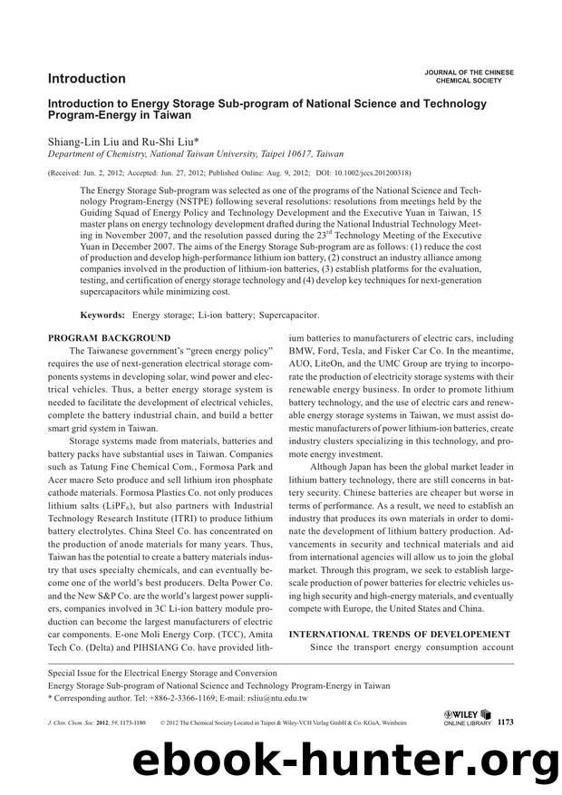 Introduction to Energy Storage Subprogram of National Science and Technology ProgramEnergy in Taiwan by Unknown