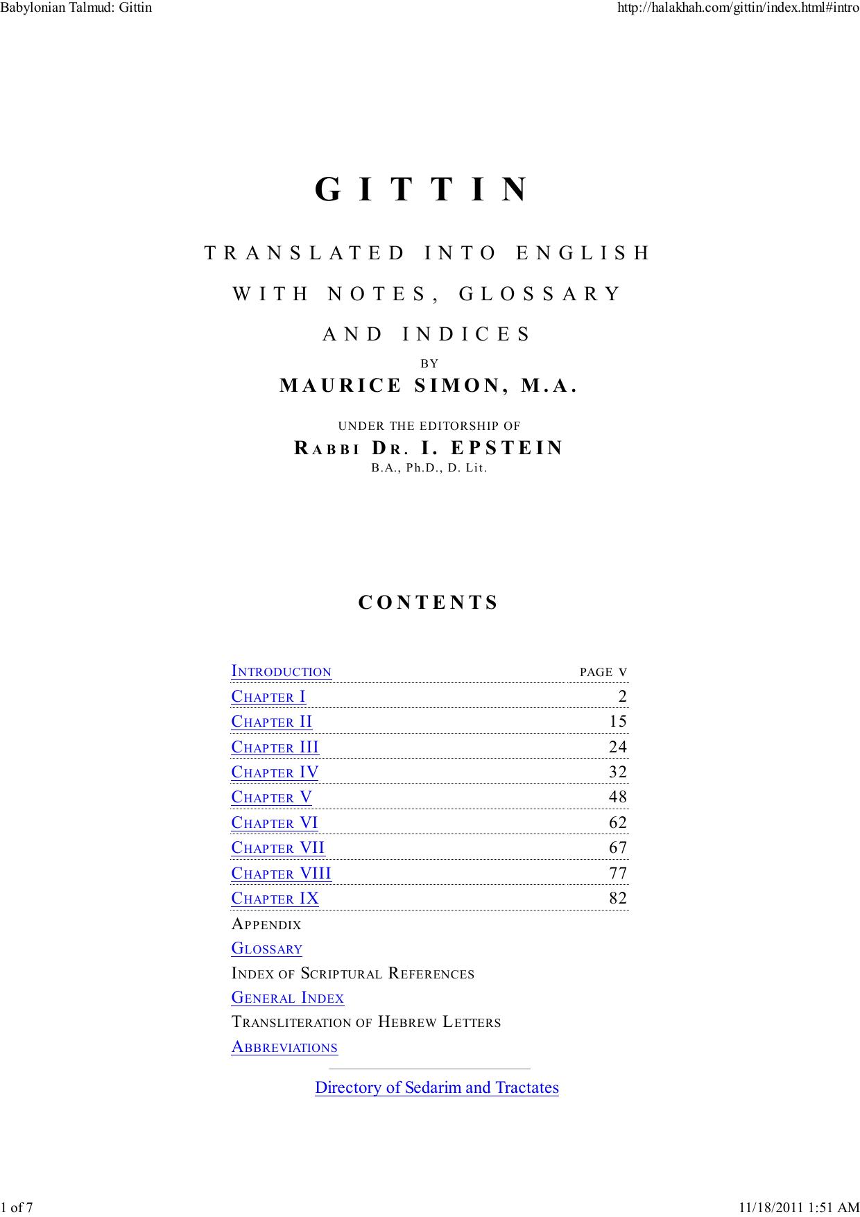 Introduction to Gittin - Maurice Simon by adam